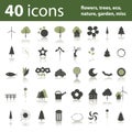 40 icons: flowers, trees, eco, nature, garden