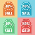 40 percentages sale, four colors web icons