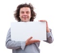 40 year old man holding a white board