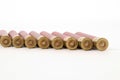 410 shotgun shells, brass end view Royalty Free Stock Photo