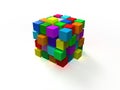 4x4 colorful disordered cube assembling from blocks