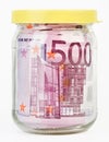 500 Euro bank notes in a glass jar Royalty Free Stock Photo
