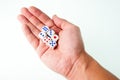 6 Dice in Man Hand with Isolated White Royalty Free Stock Photo