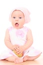 6 months baby and apple Royalty Free Stock Photo