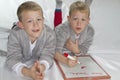 6 years old identical twins writing letter to Sant