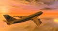 747 plane at sunset