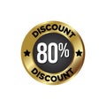 80% off Discount Badge, on golden and black colour background