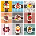 9 cartoon cake card set Royalty Free Stock Photo