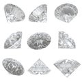 9 diamonds set on white background - clipping path Royalty Free Stock Photo