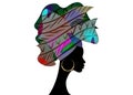 African wedding hairstyle Head wrap, colorful head scarf, beautiful portrait Afro Woman in Traditional Head tie Scarf Turban. Afro