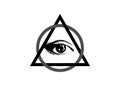 Sacred Masonic symbol. All Seeing eye, the third eye The Eye of Providence inside triangle pyramid. New World Order. logo Royalty Free Stock Photo