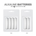 AA Batteries Packed Vector. Alkaline Battery In Blister. Realistic