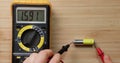AA battery cell voltage checking Royalty Free Stock Photo