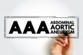 AAA Abdominal Aortic Aneurysm - localized enlargement of the abdominal aorta, acronym text stamp concept background Royalty Free Stock Photo