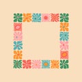 Colorful retro flower illustration square frame Royalty Free Stock Photo