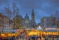 Aachen cathedral and the annual Christmas market during blue hour