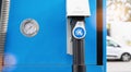 Aachen, Germany, January 2021: hydrogen logo on gas stations fuel dispenser. h2 combustion engine for emission free eco friendly Royalty Free Stock Photo