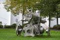 AACHEN, GERMANY. OCTOBER 04, 2020. Locomotive made of stainless steel scrap by Albert Sous Royalty Free Stock Photo