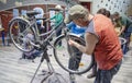 A bicycle workshop offers a space in which bicycles can be repaired