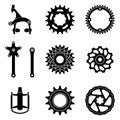 Set of bicycle parts icons. Silhouette vector Royalty Free Stock Photo