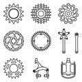 Set of bicycle parts icons. Vector thin line