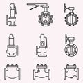 Set of industrial valve icon. Safety, butterfly and check valves. Thin linee vector