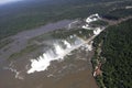 Aaerial view of Iguazu waterfalls from helicopter. Border of Brazil and Argentina. Royalty Free Stock Photo