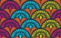 African Wax Print fabric, Ethnic overlap ornament seamless design, kitenge pattern motifs floral elements. Vector texture, afro Royalty Free Stock Photo
