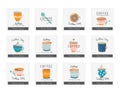 Coffee icons, design templates for coffee ads with retro ingredient plants and minimal designs, social medi stories for shop and h