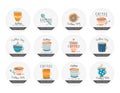 Coffee icons, design templates for coffee ads with retro ingredient plants and minimal designs, social medi stories for shop and h