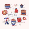 Coffee icons, design templates for coffee ads with retro ingredient plants and minimal designs, social medi stories for shop and h