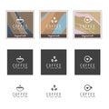 Coffee icons, design templates for coffee ads with retro ingredient plants and minimal designs, social medi stories for shop and h Royalty Free Stock Photo