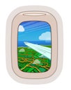 Aairplane window vector traveling by plane and porthole view in flight illustration tourism set of windowpane in Royalty Free Stock Photo