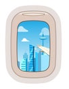 Aairplane window vector traveling by plane and porthole view in flight illustration tourism set of windowpane in Royalty Free Stock Photo