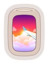 Aairplane window vector traveling by plane and porthole view in flight illustration tourism set of windowpane in Royalty Free Stock Photo