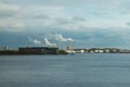 Aalborg, Denmark: Beautiful view from the waterfront to the river and factories. Aalborg Royalty Free Stock Photo