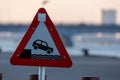 A warning sign in the harbor of Aalborg, Denmark at a cold day in spring. Royalty Free Stock Photo