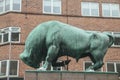 Aalborg, Denmark, October 2021: Bronze statue of a bull