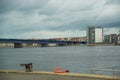 Aalborg, Denmark: Waterfront of Aalborg with the bridge to Noerresundby