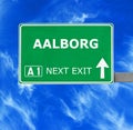 AALBORG road sign against clear blue sky Royalty Free Stock Photo