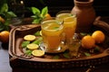 aam panna served in earthenware on decorated tray