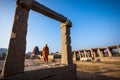 Aancient bazaar street group monuments at Hampi, Karnataka, India Royalty Free Stock Photo