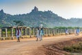 Aancient bazaar street group monuments at Hampi was the centre of the Hindu Vijayanagara Empire in Karnataka, India Royalty Free Stock Photo