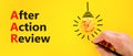 AAR After action review symbol. Concept words AAR After action review on beautiful yellow paper. Beautiful yellow background.