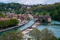 Aarau Aare river island view from Bern city Bridge sunny day