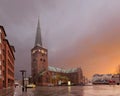 Aarhus Cathedral - Cathedral of Ãâ¦rhus at dawn. Denmark Royalty Free Stock Photo