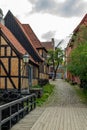 Aarhus, Denmark, 18-07-2021 Medieval houses in the streets of the old town Den Gamle By Royalty Free Stock Photo