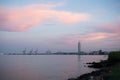 Aarhus harbor, Den Permanente, Denmark during the sunset