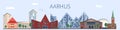 Aarhus landmarks and monuments in flat style