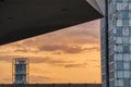 Aarhus Radhus city hall at sunset. Modern buildings in the DOKK1 area feature industrial and contemporary architecture. Denmark Royalty Free Stock Photo